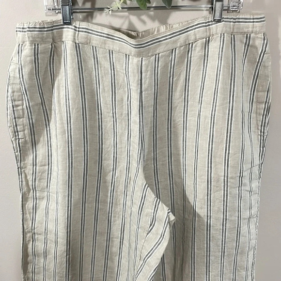 NWOT Coldwater Creek 100% Linen Pull On Wide Leg Crop Pants Striped L - Picture 2 of 15